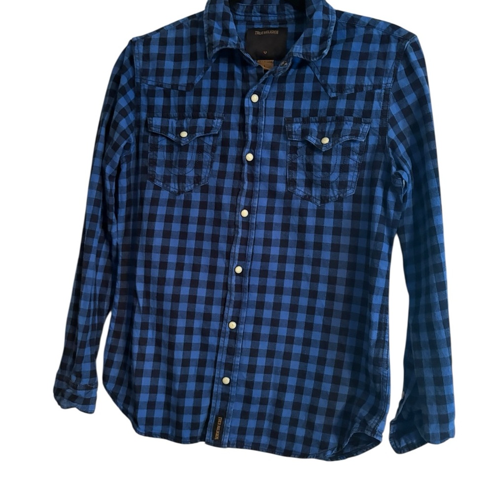 True Religion Blue Checkered Kids Button Down Shirt